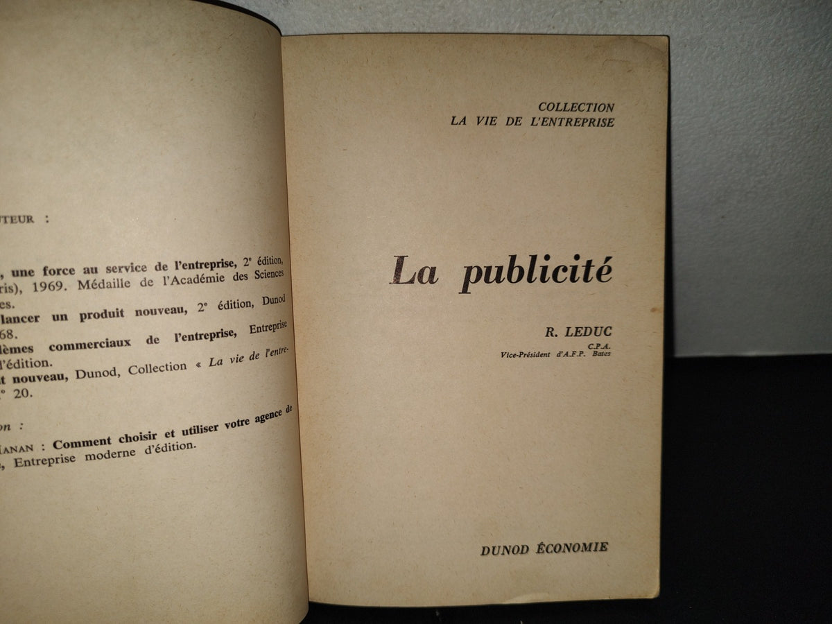 201- La Publicité - R. Leduc. Collection La Vie De L'Entreprise - 1970