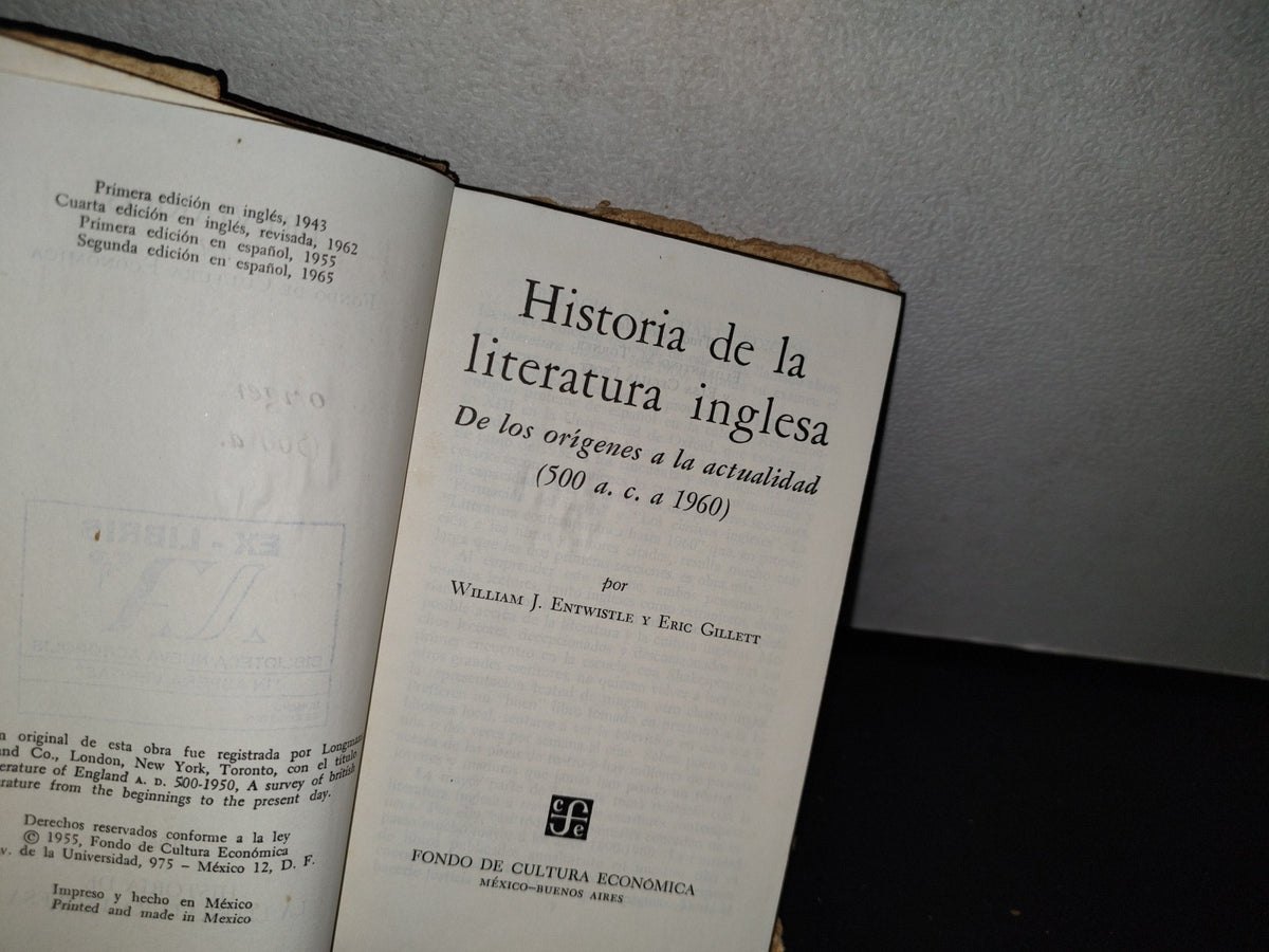 179- Historia De La Literatura Inglesa - W. J. Entwistle Y E. Gillett