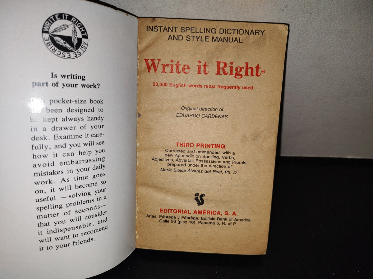143- Write It Right. Así Se Escribe. The Instant Spelling Dictionary - 1980