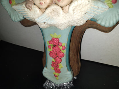 A6- Antiguo Crucifijo Grande Infantil Con Ángeles Y Rosas - 60'S - 70'S