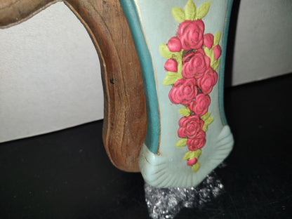 A6- Antiguo Crucifijo Grande Infantil Con Ángeles Y Rosas - 60'S - 70'S
