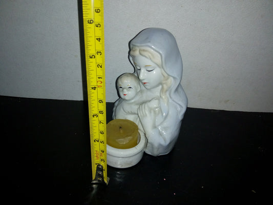 A2- Portavelas De Cerámica. Virgen Y Niño Jesús - 80'S