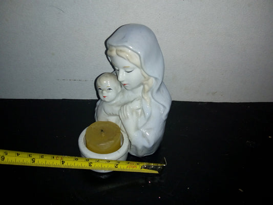 A2- Portavelas De Cerámica. Virgen Y Niño Jesús - 80'S