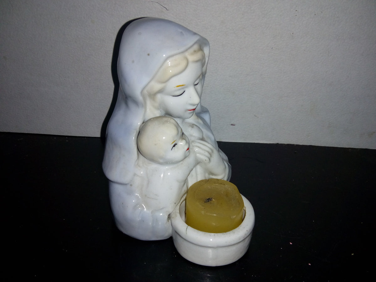 A2- Portavelas De Cerámica. Virgen Y Niño Jesús - 80'S
