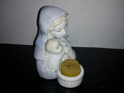 A2- Portavelas De Cerámica. Virgen Y Niño Jesús - 80'S