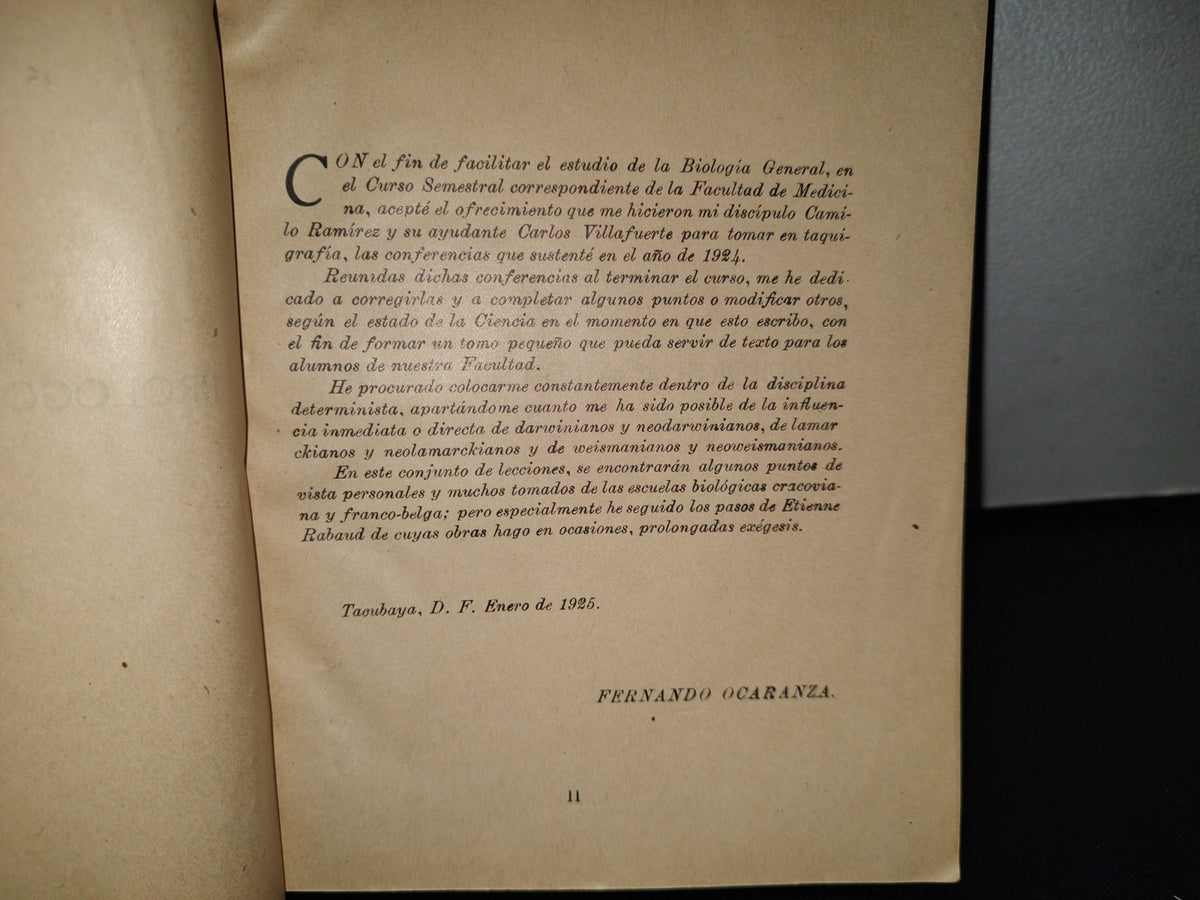 91- Lecciones De Biología General - Fernando Ocaranza - Segunda Edición, México 1931