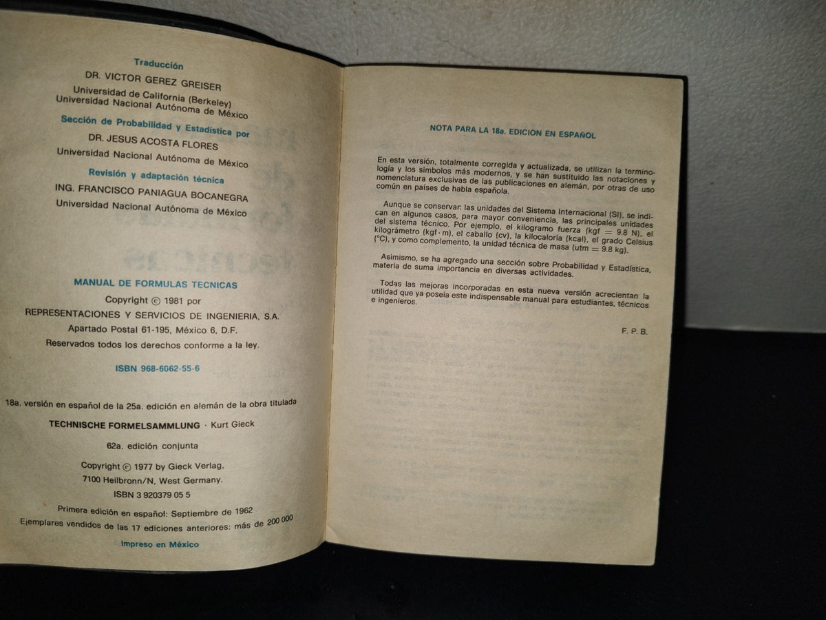 202- Manual De Fórmulas Técnicas - Kurt Gieck. Ediciones Alfaomega, 1981