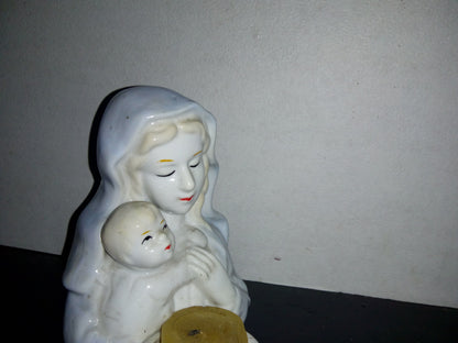 A2- Portavelas De Cerámica. Virgen Y Niño Jesús - 80'S
