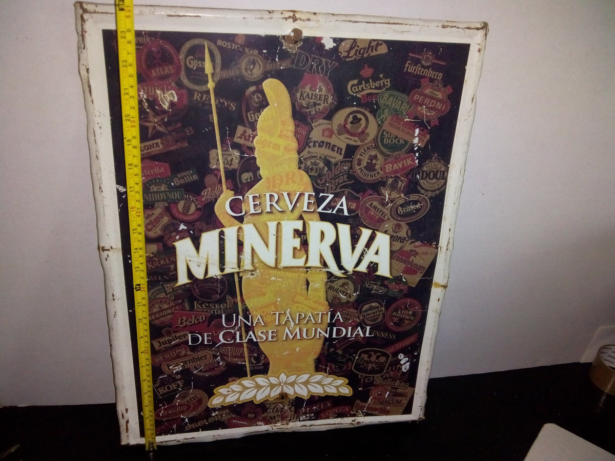 A2- Cartel Publicitario En Lámina De Cerveza Mexicana Minerva. De Mediados De Los Años 2000'S