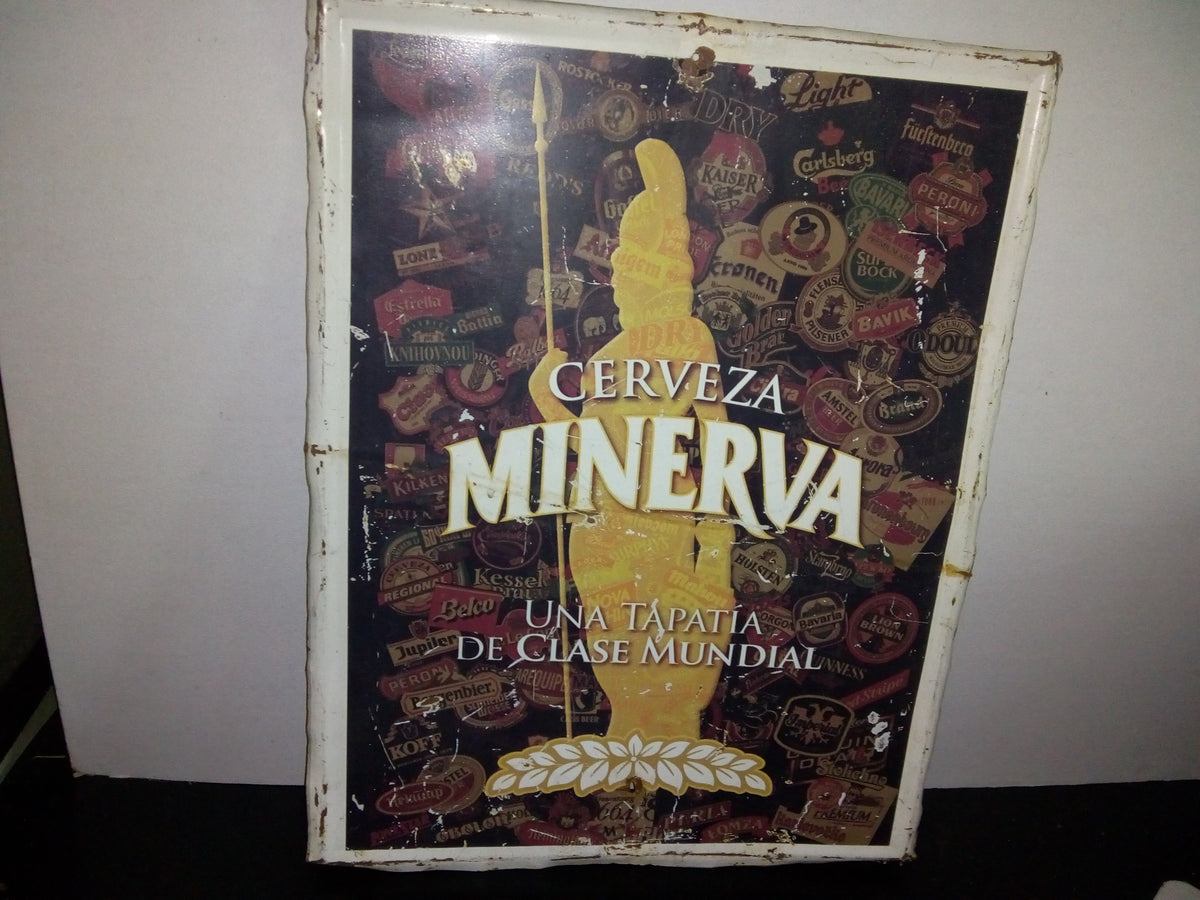 A2- Cartel Publicitario En Lámina De Cerveza Mexicana Minerva. De Mediados De Los Años 2000'S