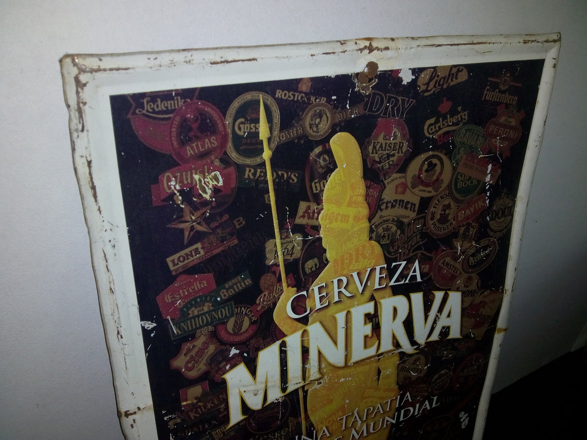 A2- Cartel Publicitario En Lámina De Cerveza Mexicana Minerva. De Mediados De Los Años 2000'S