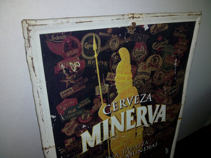A2- Cartel Publicitario En Lámina De Cerveza Mexicana Minerva. De Mediados De Los Años 2000'S