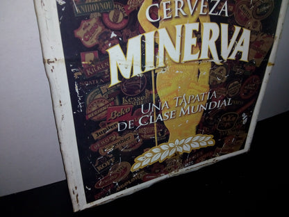 A2- Cartel Publicitario En Lámina De Cerveza Mexicana Minerva. De Mediados De Los Años 2000'S