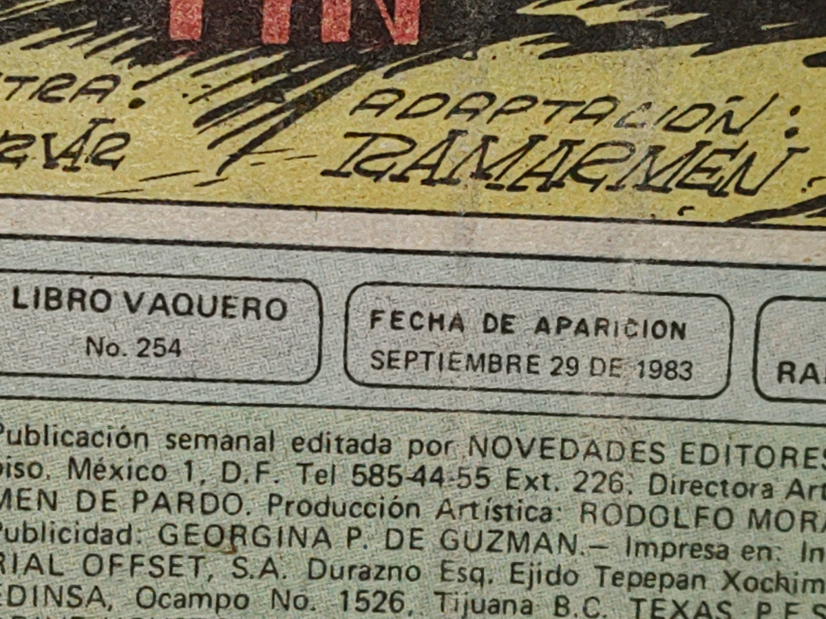 179- El Libro Vaquero. A Todo Color. Rayo De Sol. No. 254, Septiembre 1983