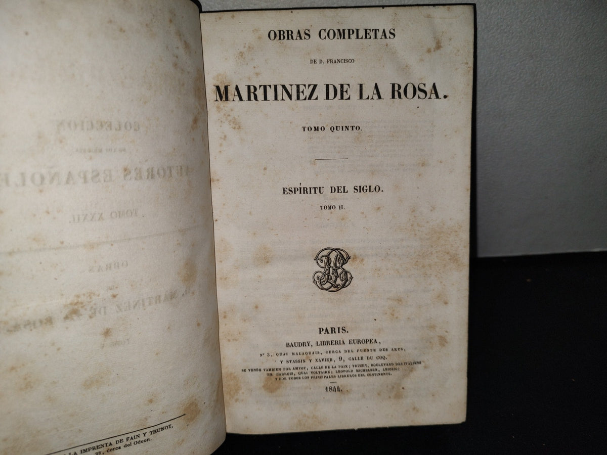 64- Obras Completas De D. Francisco Martínez De La Rosa. Tomo Quinto/Espíritu Del Siglo Tomo Ii 1844