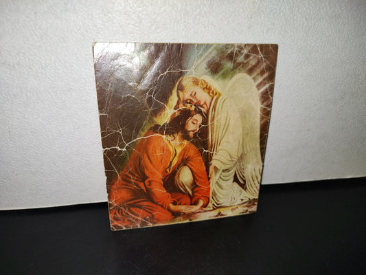 A10C1-2- Antigua Estampita De Jesucristo Con El Ángel De La Guarda. Con Oración - 50'S - 60'S