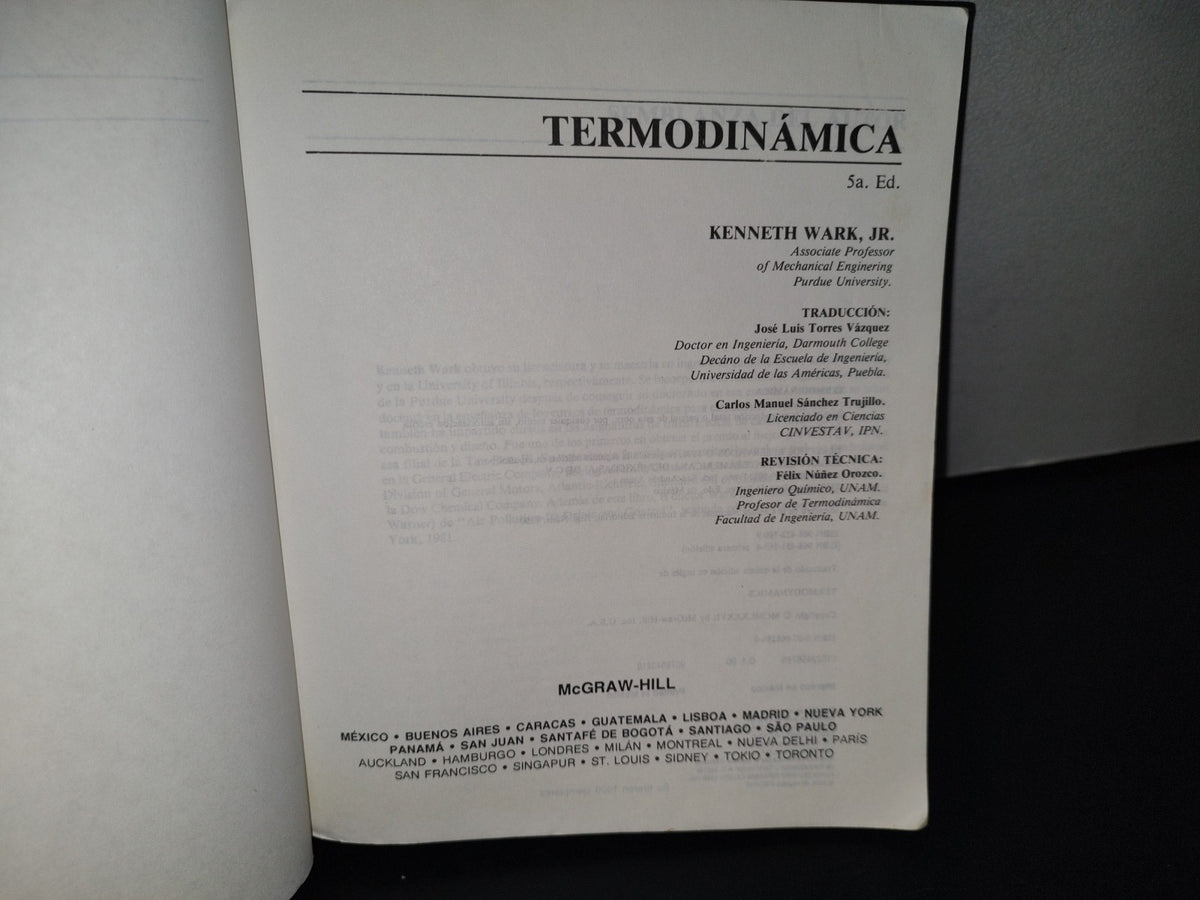 87-2- Termodinámica - Kenneth Wark, Jr. - 5A. Ed. 1995