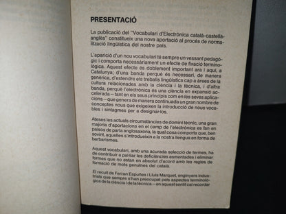 212- Vocabulari D'Electrònica. Català-Castellà-Anglès - Ferran Espuñes, Lluís Marquet - 1986