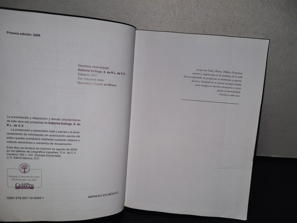 151- Estructura Socioeconómica Y Política De México - Marcelino Trujillo Méndez - Editorial Esfinge. Primera Edición: 2009
