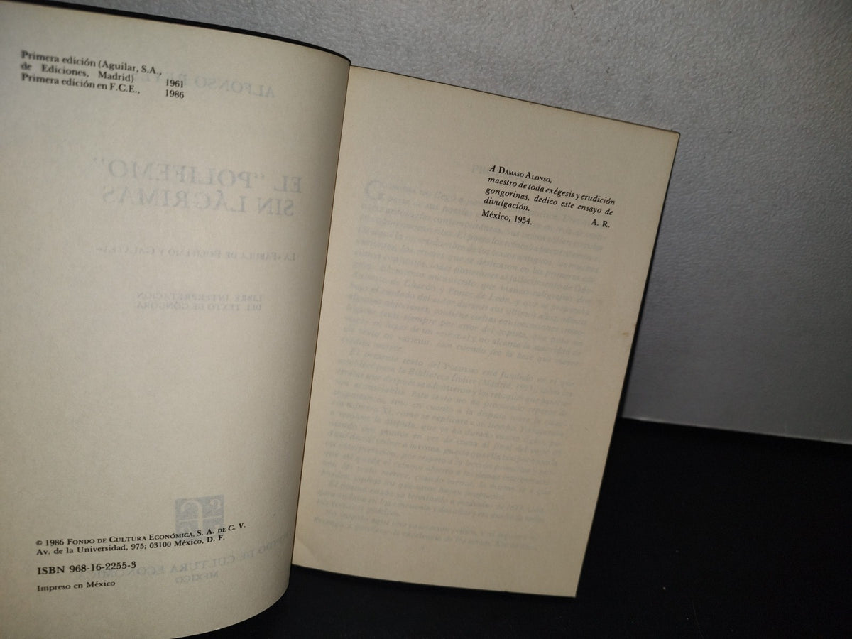75- El Polifema Sin Lágrimas. La Fábula De Polifemo Y Galatea - Alfonso Reyes - Fondo De Cultura Económica, Primera Edición, 1986