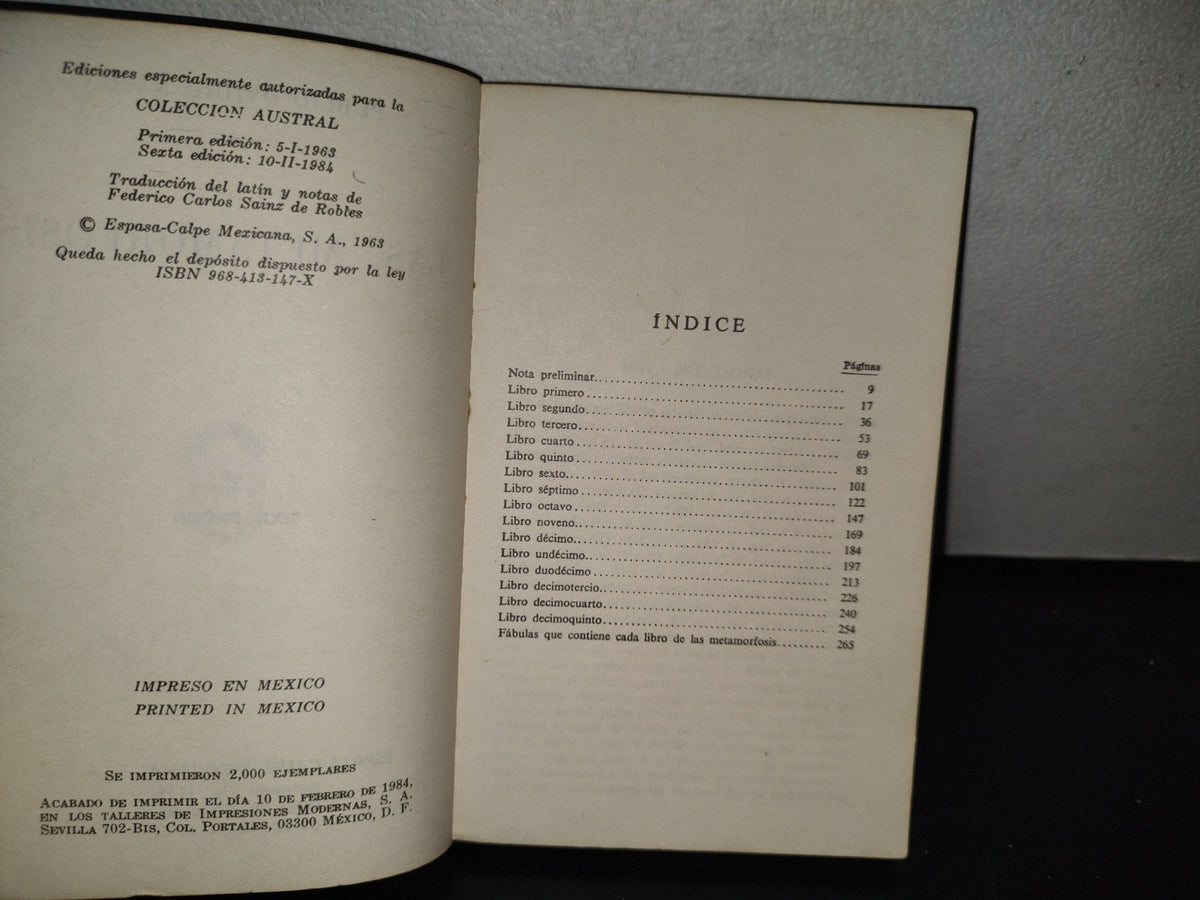 100- Las Metamorfosis - Publio Ovidio Nasón - Colección Austral