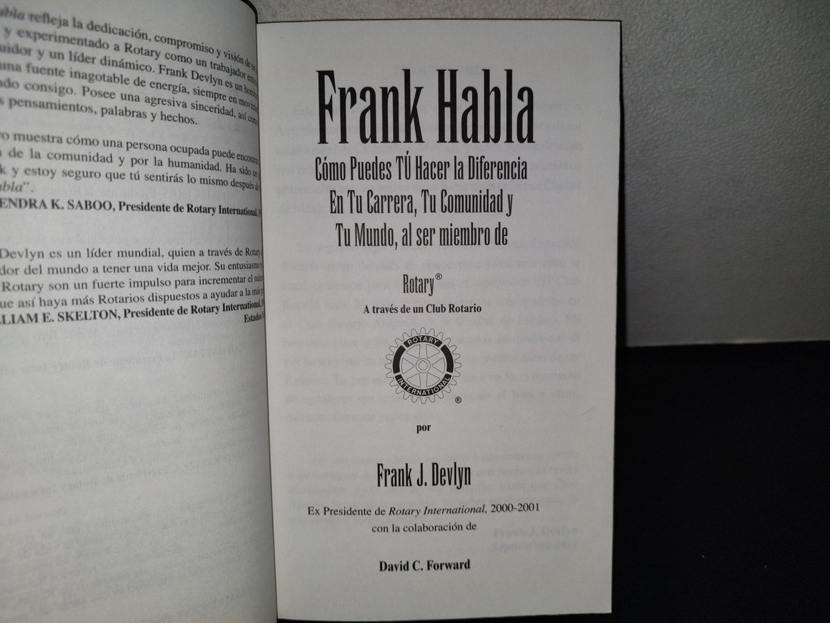 143- Frank Habla. Cómo Puedes Ser Tú Hacer La Diferencia... Frank J. Devlyn. Rotatory International