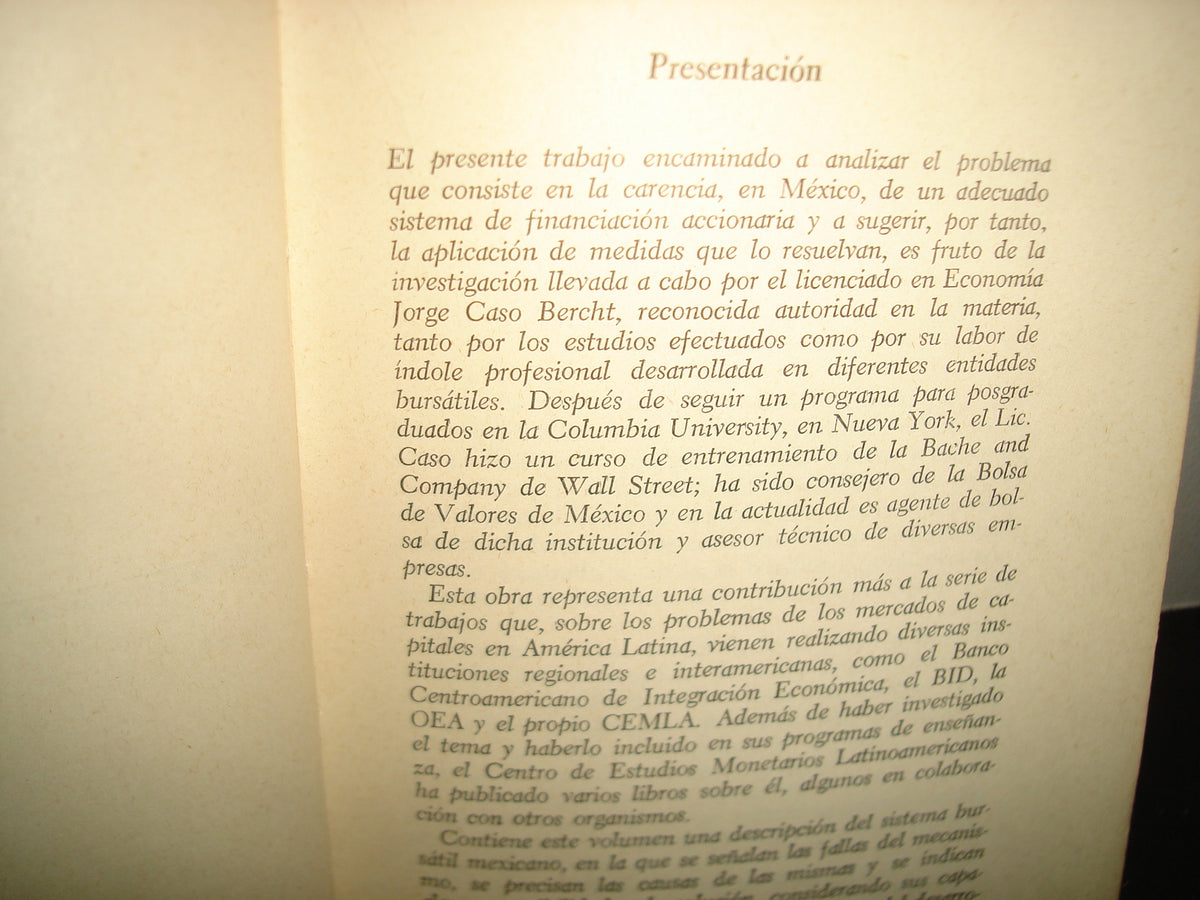 167- El Mercado De Acciones En México - Jorge Caso Bercht - Primera Edición 1971