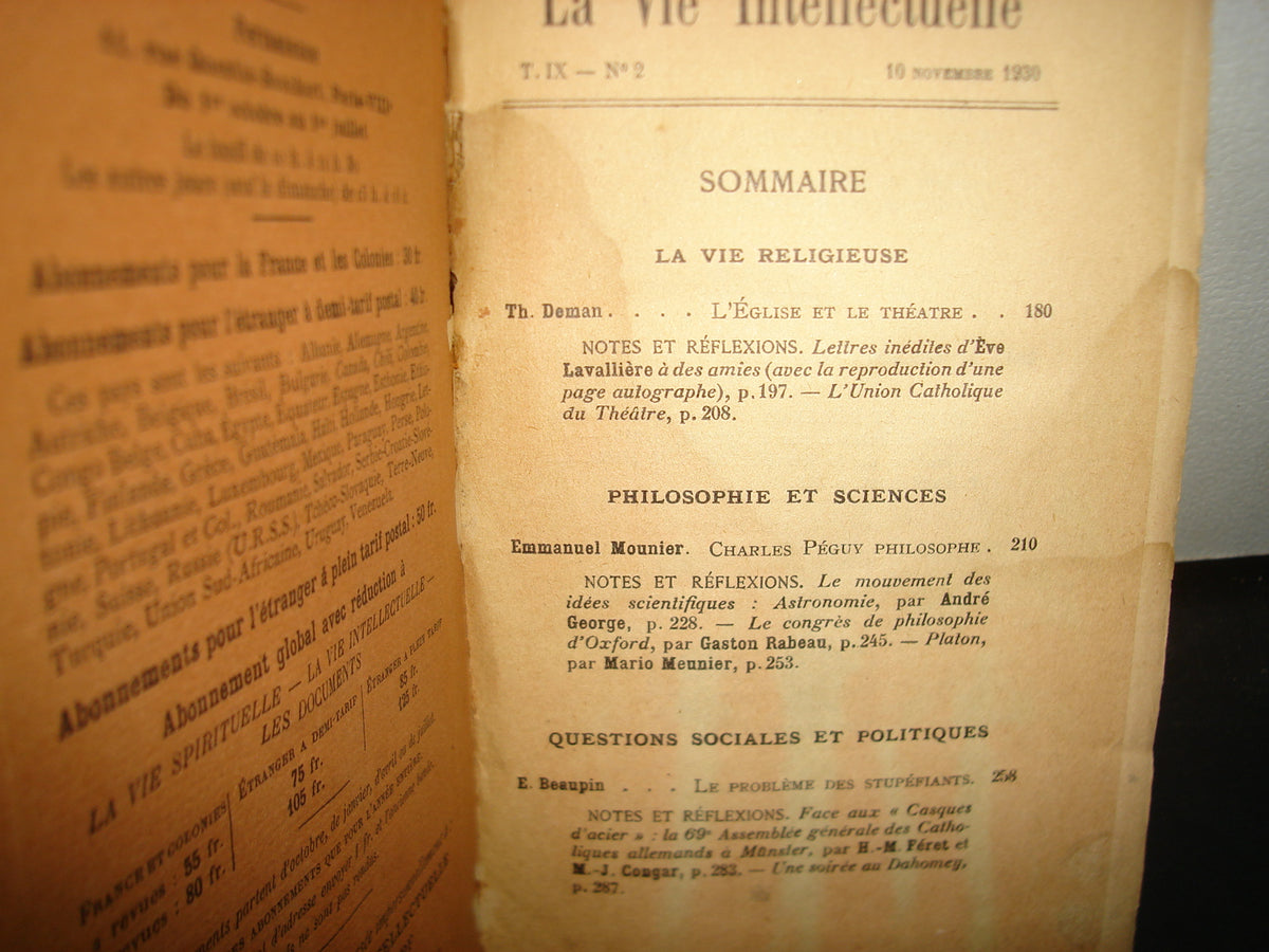 161- Francés - La Vida Intelectual / La Vie Intellectuelle - Les Éditions Du Cerf - 1930