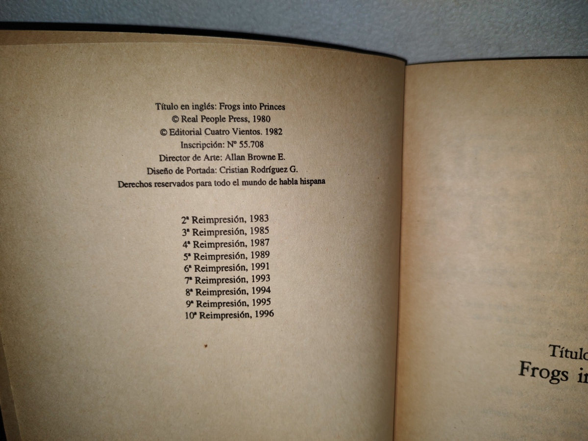 200- De Sapos A Príncipes. Programación Neurolingüística - John Grinder / Richard Bandler. Cuatro Vientos Editorial, 1996