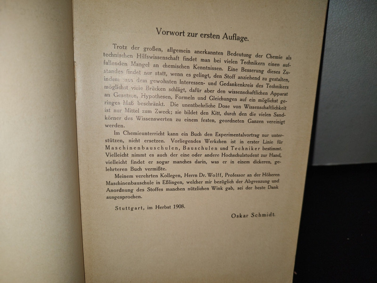 92- Chemie Für Techniker. Verlag Von Konrad Witter In Stuttgart - Dr. Oskar Schmidt - 1933