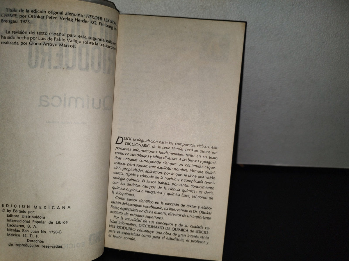 158- Diccionario De Química - Diccionarios Rioduero. Ediplesa, 1973