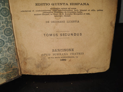93- Latín. Compendium Theologiae Moralis. P. Ioannis Petri Guri S. I. - Tomus Secundus - 1892