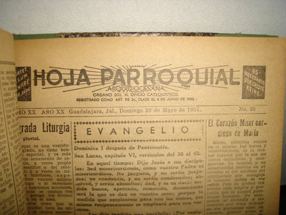20- Antiguas Hojas Parroquiales Del Año 1951 Encuadernadas