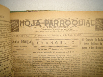 20- Antiguas Hojas Parroquiales Del Año 1951 Encuadernadas