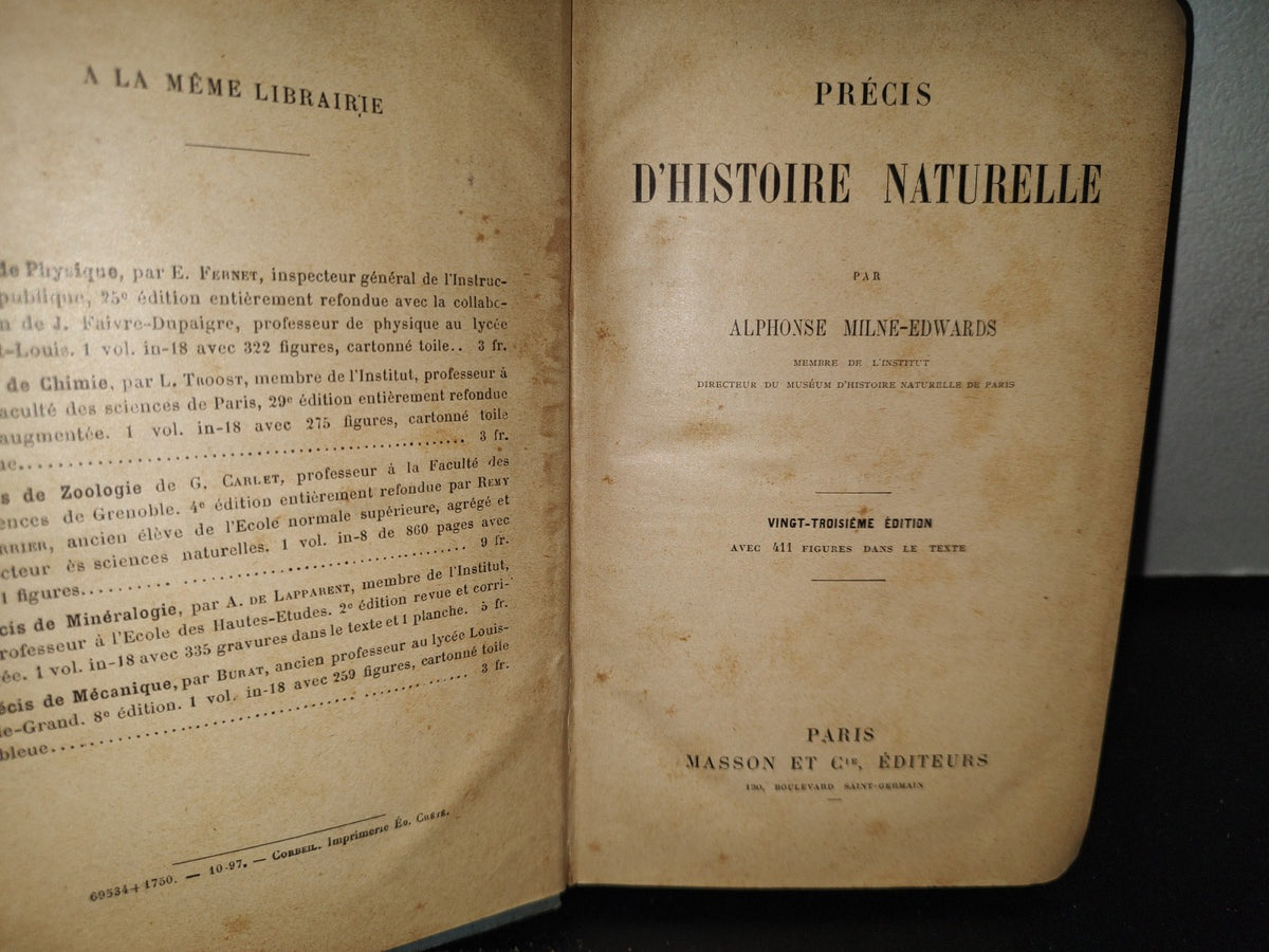 64- Francés. Précis D'Histoire Naturelle - Alphonse Milne-Edwards - 1897