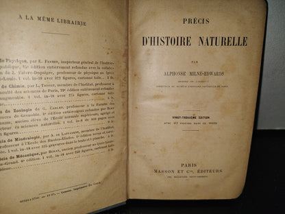 64- Francés. Précis D'Histoire Naturelle - Alphonse Milne-Edwards - 1897