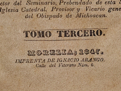 151- Curso De Jurisprudencia Universal. Tomo Tercero - Clemente Munguía - Imprenta De Ignacio Arango. Morelia, 1847