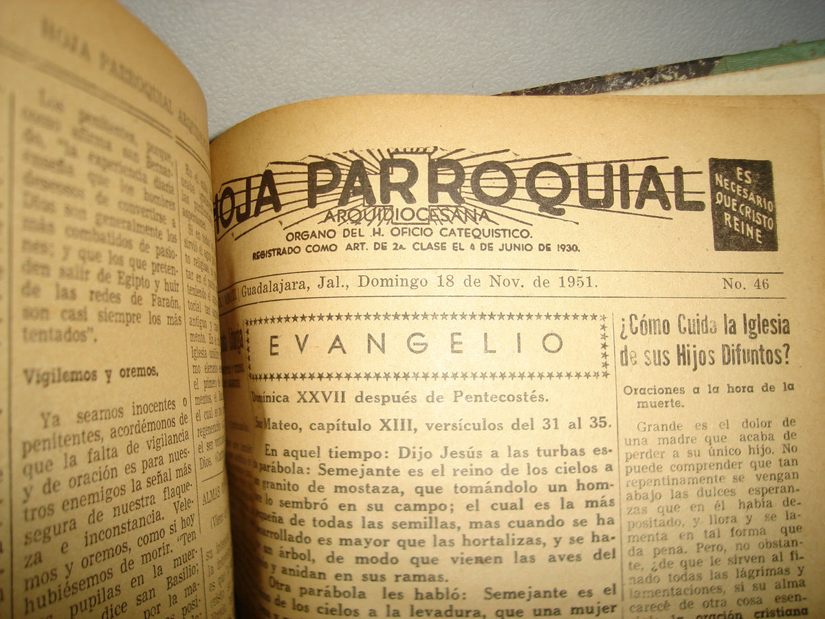 20- Antiguas Hojas Parroquiales Del Año 1951 Encuadernadas