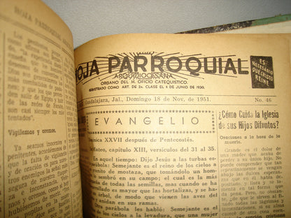 20- Antiguas Hojas Parroquiales Del Año 1951 Encuadernadas