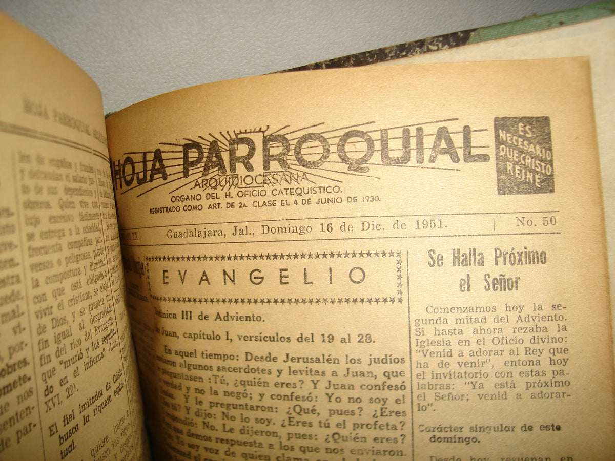 20- Antiguas Hojas Parroquiales Del Año 1951 Encuadernadas