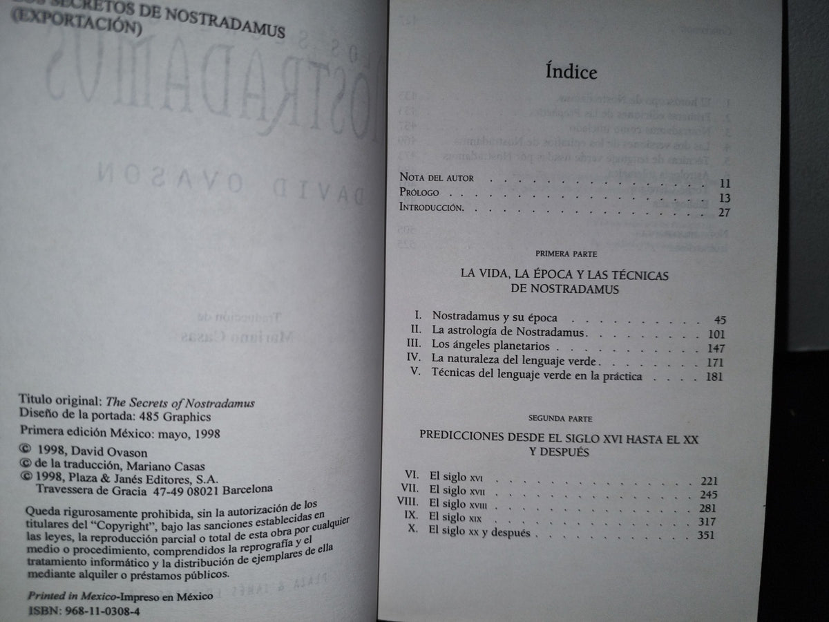57- Los Secretos De Nostradamus - David Ovason - Plaza & Janés Editores. Primera Edición México: Mayo, 1998