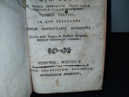 60- Latín. Elementa Philosophiae - Laurentio Altieri - Tomus Tertius - 1805