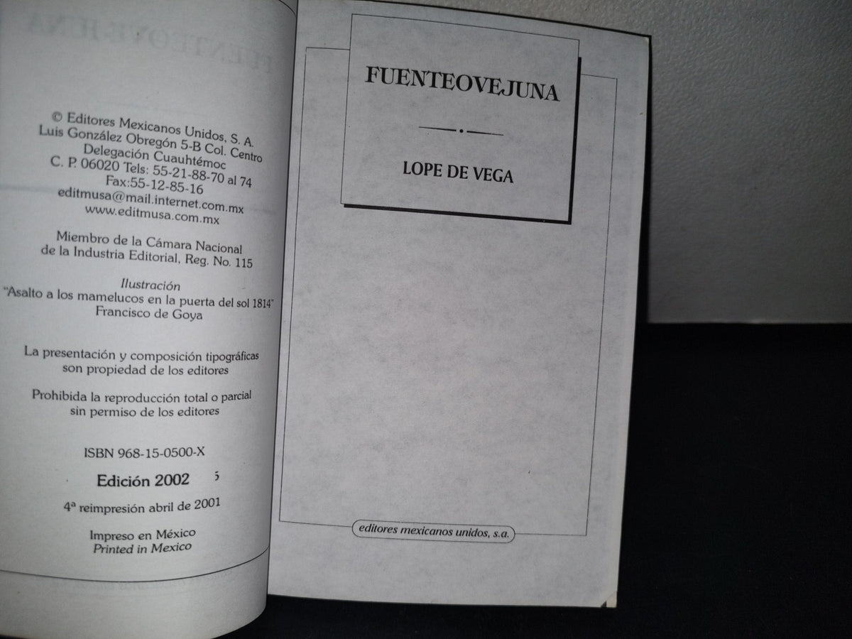 32- Fuenteovejuna - Lope De Vega. Editores Mexicanos Unidos - 2002