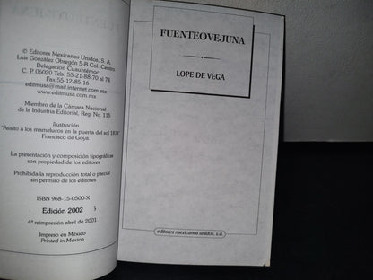 32- Fuenteovejuna - Lope De Vega. Editores Mexicanos Unidos - 2002