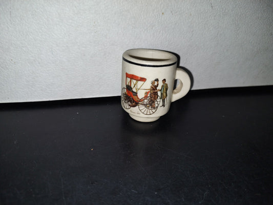 A3- Jarrito De Cerámica Decorado: Carroza Duryea 1896 - 70'S - 80'S