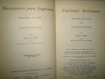 169- Diccionario Para Ingenieros. Español E Inglés. Inglés-Español - Louis A. Robb