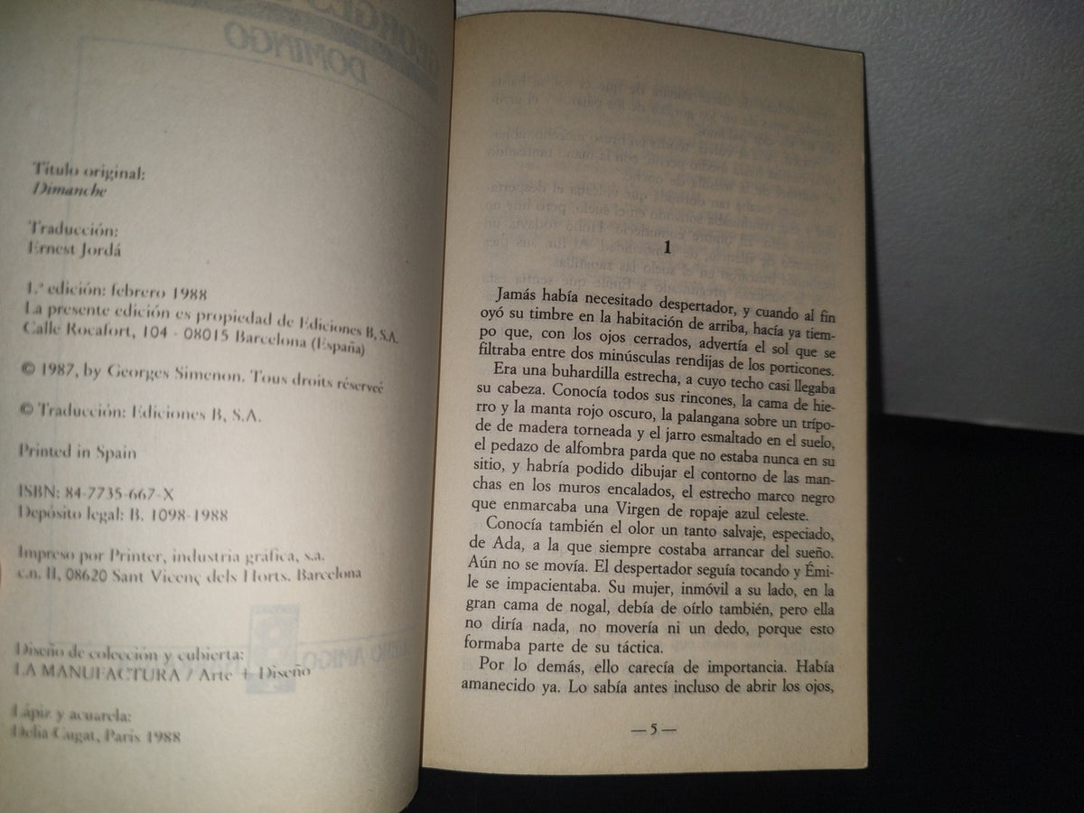 96- Domingo - Georges Simenon - Libro Amigo Narrativa. Ediciones B, Primera Edición 1988