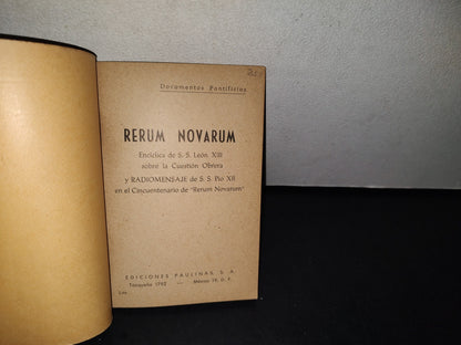 195- Documentos Pontificios. Rerum Novarum. De S. S. León Xiii. Sobre La Cuestión Obrera - 1972