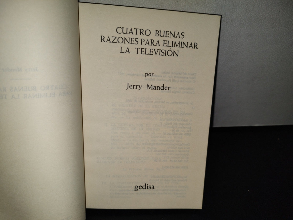 78- Cuatro Buenas Razones Para Eliminar La Televisión - Jerry Mander - Gedisa 1984