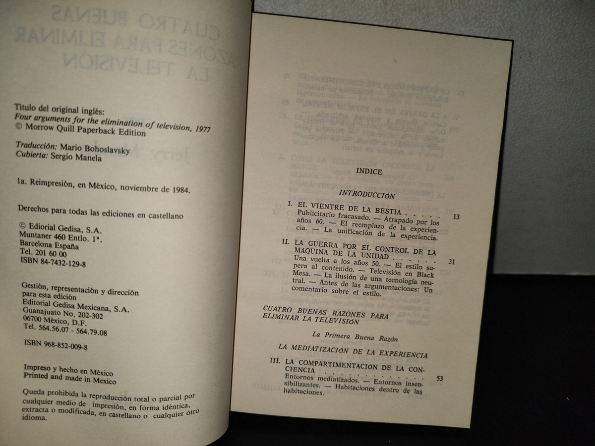 78- Cuatro Buenas Razones Para Eliminar La Televisión - Jerry Mander - Gedisa 1984